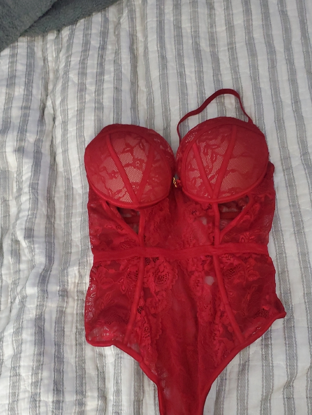 Frederick's of Hollywood Red Lace Bustier Bodysuit